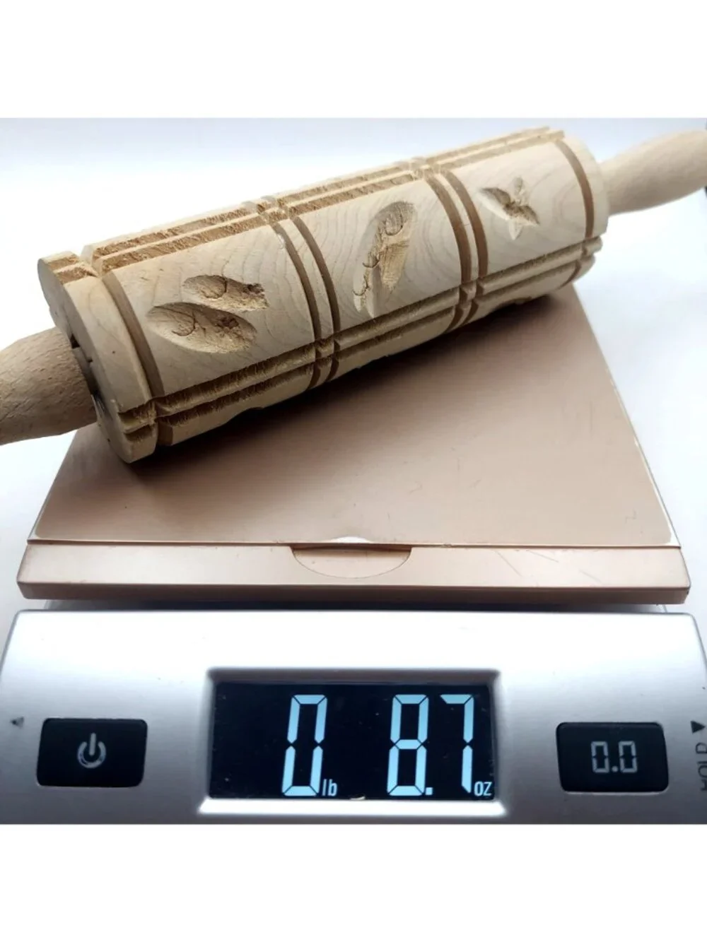 NEW Springerle Wooden Rolling Pin Embossed Cookie Dough Floral Leaf Beachwood
